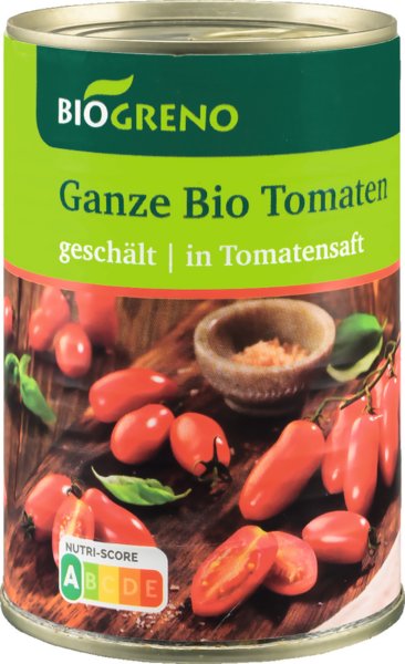 Biogreno Ganze Tomaten geschält in Tomatensaft 400g