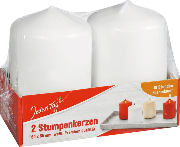 Jeden Tag Stumpenkerzen 80x55mm weiß 2 Stück