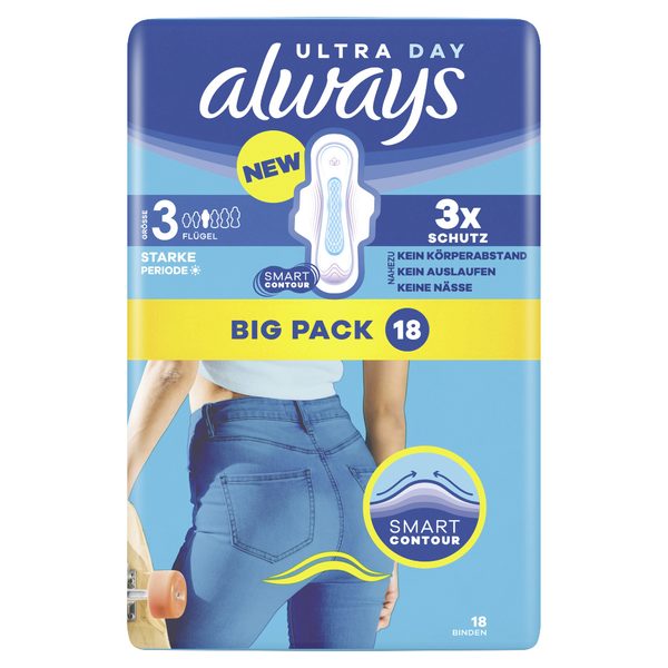 Always Ultra Damenbinden Größe 3 Long Plus mit Flügeln 18 Stück