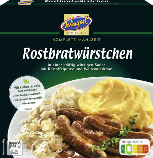 Wingert Original Nürnberger Rostbratwürstchen mit Kartoffelpüree und Weinsauerkraut 480g