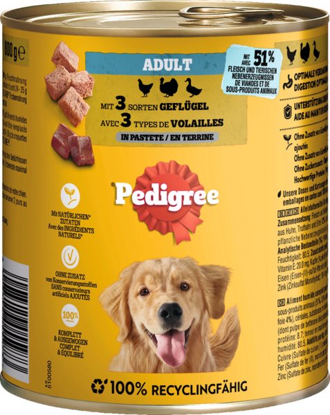 Pedigree 3 Sorten Geflügel in Pastete 800g