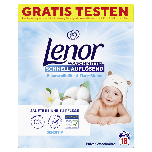 Lenor Vollwaschmittel Pulver Sensitiv 0,9kg 18 Waschladungen
