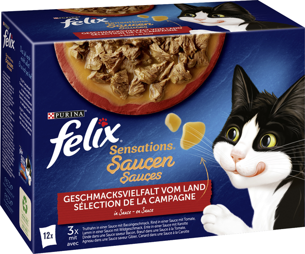 Purina Felix Sensations Geschmacksvielfalt vom Land in Saucen 12x85g