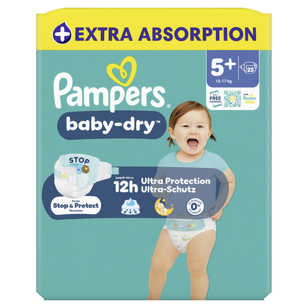 Pampers Baby Dry Windeln Gr.5+ Junior Plus 12-17kg 25 Stück