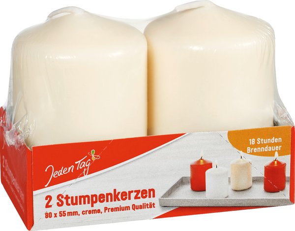 Jeden Tag Stumpenkerzen 80x55mm creme 2 Stück