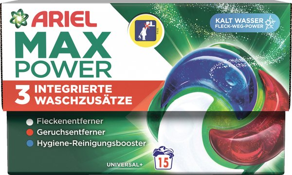 Ariel MaxPower Vollwaschmittel Flüssig Pods Universal 15 Waschladungen