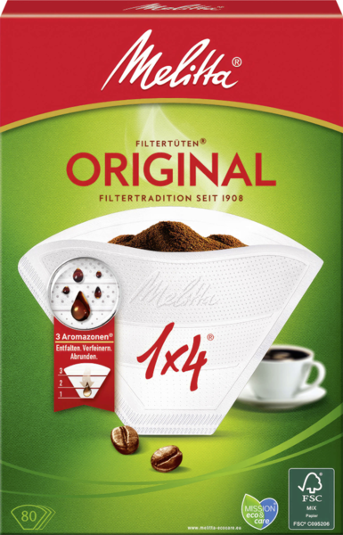Melitta Filtertüten 1x4 weiß 80 Stück