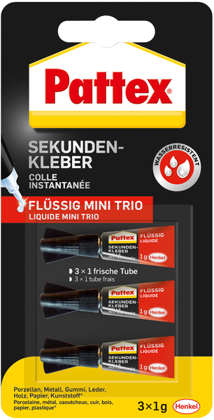 Pattex Sekundenkleber Mini Trio Flüssig 3x1g