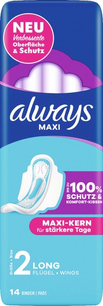 Always Maxi Damenbinden Long mit Flügeln 14 Stück