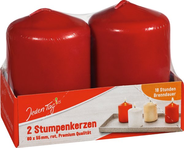 Jeden Tag Stumpenkerzen 80x55mm rot 2 Stück