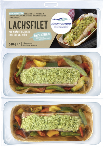 Deutsche See Lachs-Portionen mit Kräuterkruste und Ofengemüse 540g